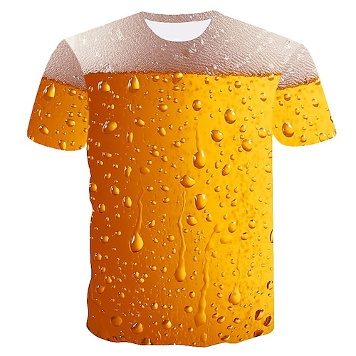 

Men's Color Block 3D Beer Shirt T shirt Short Sleeve T shirt Round Neck Shirt Basic Going out Weekend Oktoberfest Light Yellow Black White Clothing Apparel Plus Size S M L XL 2XL 3XL S