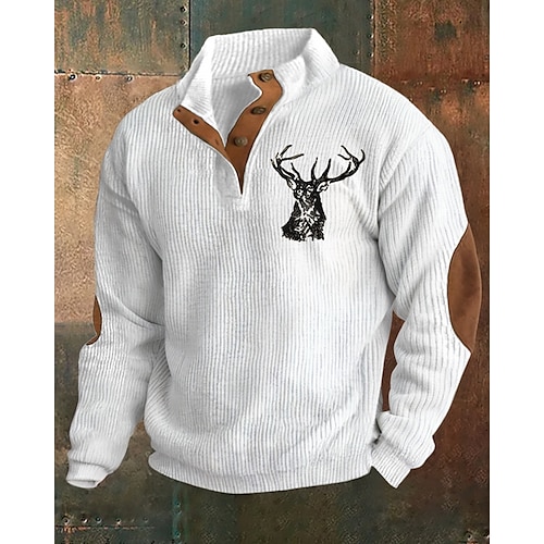 

Men's Sweatshirt Black White Green Khaki Gray Standing Collar Color Block Reindeer Patchwork Sports & Outdoor Daily Holiday Streetwear Basic Casual Spring & Fall Clothing Apparel Hoodies Sweatshirts