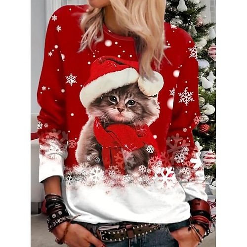 

Women's Christmas Tunic Print Daily Fashion Casual Long Sleeve Crew Neck White Spring Fall