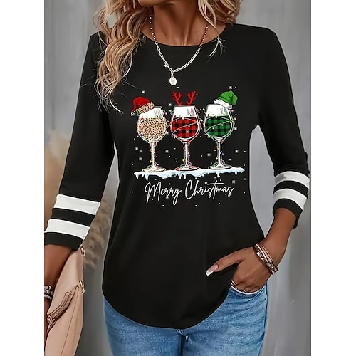 

Women's Christmas Tunic Daily Fashion Casual Long Sleeve Black Spring Fall