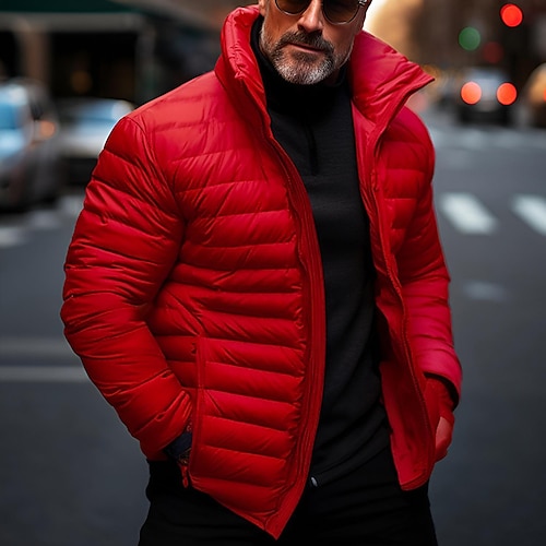 

Men's Winter Coat Puffer Jacket Parka Pocket Cotton Pocket Daily Wear Date Vacation Regular Fashion Casual Comfortable Thermal Warm Fall & Winter Solid / Plain Color Black Red Navy Blue Royal Blue