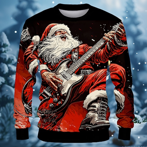 

Christmas Men's Santa Claus Musical Instrument Sweatshirts Sweatshirt Sweatshirt Long Sleeve Sweatshirt Crew Neck Cool Rock 3D Printing Streetwear Festival Crewneck Winter Spring & Fall