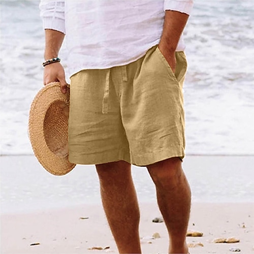 

Herr Shorts Sommarshorts Beach Shorts Snörning Elastisk midja Rakt ben Slät Komfort Andningsfunktion Kort Dagligen Strand 100 % bomull Mode Elegant och modernt Svart Gul Microelastisk