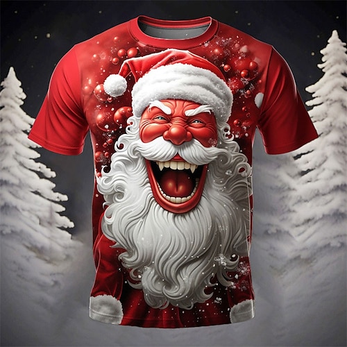 

Christmas Men's Santa Claus 3D T-shirts Graphic Santa Claus Daily Designer Retro Vintage 3D Print Tee Sports Outdoor Holiday Going out Deep Purple Yellow Light Green Short Sleeve Crew Neck Spring