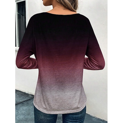  Dames T-shirt Kleurgradatie Modieus Casual Lange mouw Ronde hals Normale tops Dagelijks Weekend Afdrukken Rood blauw Paars Grijs Lente & Herfst