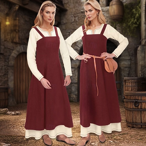  dámské středověké vikingské převleky se zástěrou se šněrováním vzadu tunika sada šatů 2 ks oblečení na larp ren faire renesanční pouťová párty karneval halloween šaty