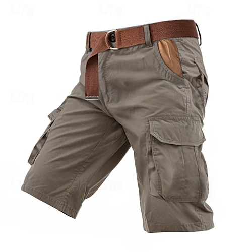  Homens Bermuda Cargo Calção Botões Bolso multi Tecido Vestível Curto Ao ar livre Diário Acampar e Caminhar Moda Clássico Verde Tropa Verde