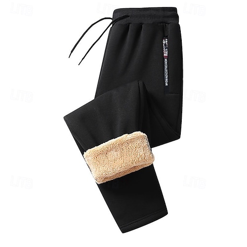  Herren Sherpa Fleecehosen Jogginghose Trainingshose Jogginghose Jogger Winterhose Kordelzug Elastische Taille Tasche mit Reißverschluss Feste Farbe Warm Casual Täglich Laufen Sport Modisch Schwarz