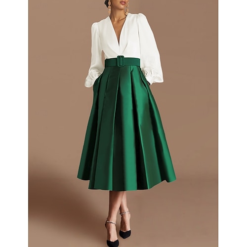 Abiti da cocktail A-Line matrimonio sulla spiaggia abito elegante ospite matrimonio tea lunghezza maniche lunghe collo a V raso con abiti arricciati