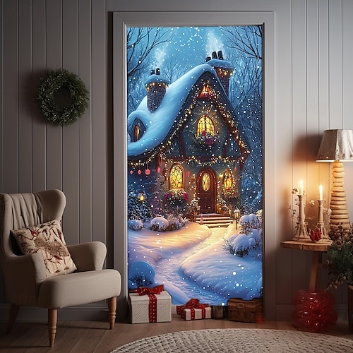  decorazioni natalizie per porte copriporta arazzo per porte del villaggio di Babbo Natale di Natale tenda per porte decorazione fondale striscione per porte interno/esterno per porta d'ingresso