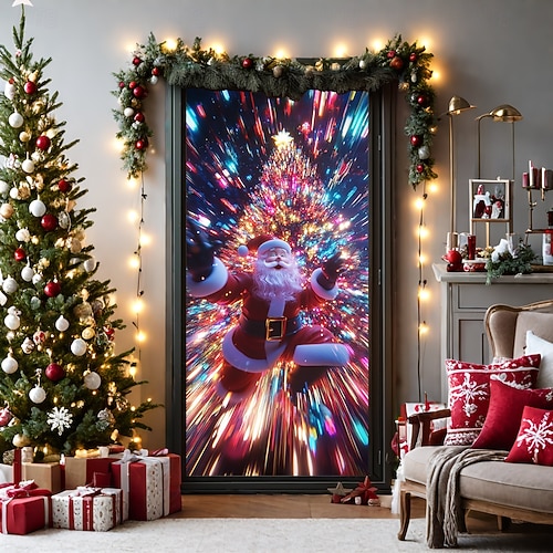  bannière de noël décorations de porte de Noël, couvertures de porte, tapis de porte avec feu d'artifice, , décoration, toile de fond, bannière de porte pour porte d'entrée, décoration de fête de fin
