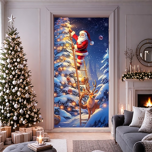  bannière de noël décorations de porte de Noël, couvertures de porte, tapis de porte avec feu d'artifice, , décoration, toile de fond, bannière de porte pour porte d'entrée, décoration de fête de fin