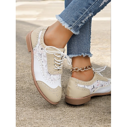  scarpe oxford multicolor da donna, design retrò a punta con pannelli verdi, rosa e viola, brogue casual con lacci per la moda e l'uso quotidiano