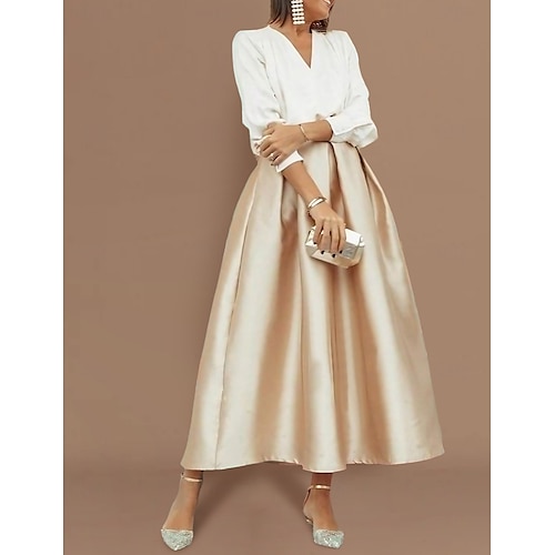 Abiti cocktail a due pezzi per matrimoni in spiaggia elegante abito da festa per matrimoni lunghezza tè maniche lunghe collo a V satin con pieghe abiti da derby 2025