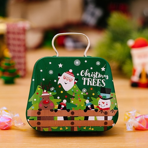  χριστουγεννιάτικο φορητό κουτί δώρου, δοχείο καραμελών με λαβή, μικρό μεταλλικό κουτί για παιδικά δώρα, κουτί δώρου μπισκότων, χριστουγεννιάτικη γιορτινή διακόσμηση