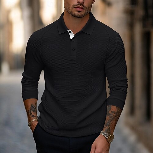 Men's Golf Polo Waffle Knit Polo Shirt Business Casual Ribbed Polo
