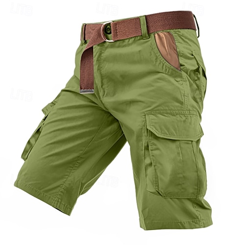  Homens Bermuda Cargo Calção Botões Bolso multi Tecido Vestível Curto Ao ar livre Diário Acampar e Caminhar Moda Clássico Verde Tropa Verde