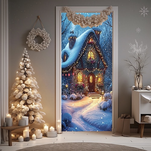  decorazioni natalizie per porte copriporta arazzo per porte del villaggio di Babbo Natale di Natale tenda per porte decorazione fondale striscione per porte interno/esterno per porta d'ingresso