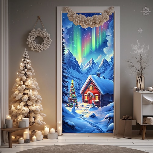  decorazioni natalizie per porte copriporta arazzo per porte del villaggio di Babbo Natale di Natale tenda per porte decorazione fondale striscione per porte interno/esterno per porta d'ingresso