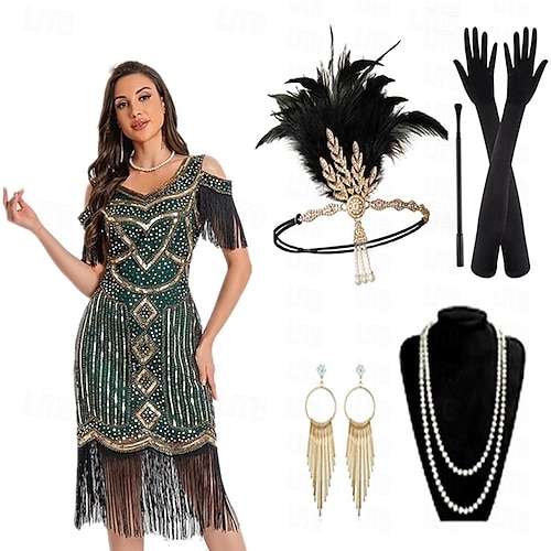 Roaring 20s 1920s Knee Length Dress Flapper Dress Outfits Cold Shoulder The  Great Gatsby Wedding Guest Sequins Tassel Fringe V Neck Fancy Dress Women's  Evening Party speakeasy Party / Evening Adults' 2026 - $70.99