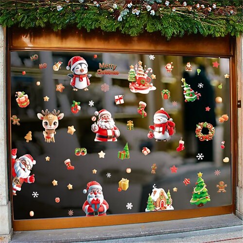 Fensterbild Weihnachtsmann Mit Rentier | Statisch Haftend, Wiederverwendbar, Ca. 20 X 26 Cm, Personalisierbar
