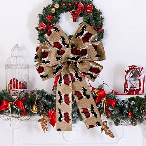 Christbaum-Schleifen-Aufsatz, Schleife aus Sackleinen-Vintage-Band, Weihnachtsdekoration, rustikaler Weihnachtsschleifen-Ornament für Baum und Weihnachtsgeschenk-Dekor 2026