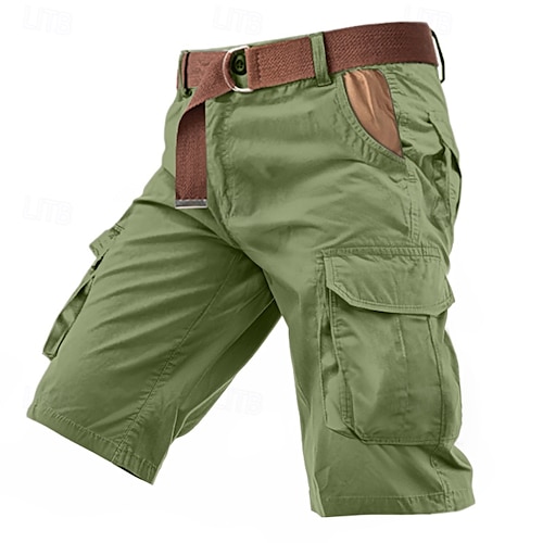 Homens Bermuda Cargo Calção Botões Bolso multi Tecido Vestível Curto Ao ar livre Diário Acampar e Caminhar Moda Clássico Verde Tropa Verde