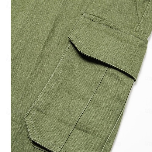  Homens Bermuda Cargo Calção Botões Bolso multi Tecido Vestível Curto Ao ar livre Diário Acampar e Caminhar Moda Clássico Verde Tropa Verde