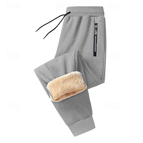  Herren Sherpa Fleecehosen Jogginghose Trainingshose Jogginghose Jogger Winterhose Kordelzug Elastische Taille Tasche mit Reißverschluss Feste Farbe Warm Casual Täglich Laufen Sport Modisch Schwarz