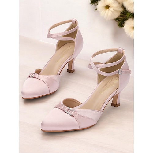 scarpe col tacco da donna con cinturino alla caviglia in raso rosa e fiocco – eleganti scarpe da sposa o da festa con tacco medio per occasioni formali