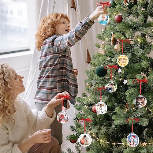  Gepersonaliseerde Foto Kerstornamenten Hout Aangepaste Afbeelding Kerstboom Ornamenten Kerstdecoratie Hangpendant Cadeaus
