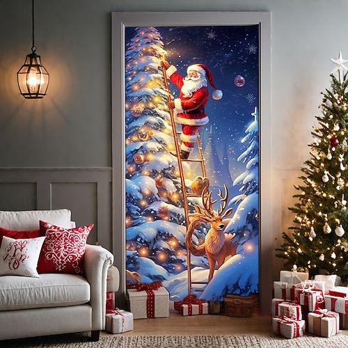  bannière de noël décorations de porte de Noël, couvertures de porte, tapis de porte avec feu d'artifice, , décoration, toile de fond, bannière de porte pour porte d'entrée, décoration de fête de fin