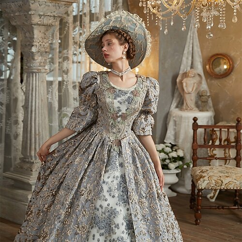 Fancy Dress Victorian Christmas Clothes Victorian Dress Print Rococo Victorian Vintage Inspired Dress Cosplay Wigs Party Costume Princess Shakespeare Solid Color