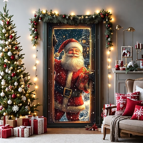  decorațiuni pentru uși de Crăciun huse pentru uși Crăciun Moș Crăciun livrează cadou tapiserie pentru ușă perdea de ușă decorare fundal banner ușă pentru ușa de la intrare, fermă, consumabile pentru