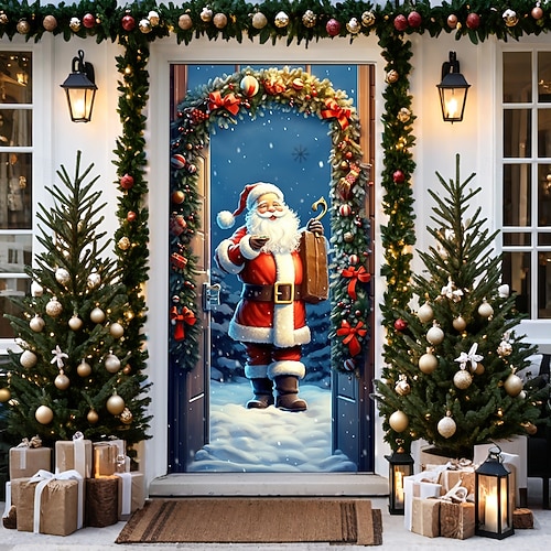  decorațiuni pentru uși de Crăciun huse de uși tapiserie pentru ușă de Moș Crăciun decorațiuni pentru perdele de ușă roz fundal banner de ușă pentru ușa de la intrare, fermă, consumabile pentru decor