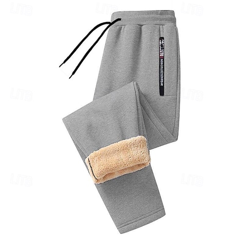  Herren Sherpa Fleecehosen Jogginghose Trainingshose Jogginghose Jogger Winterhose Kordelzug Elastische Taille Tasche mit Reißverschluss Feste Farbe Warm Casual Täglich Laufen Sport Modisch Schwarz