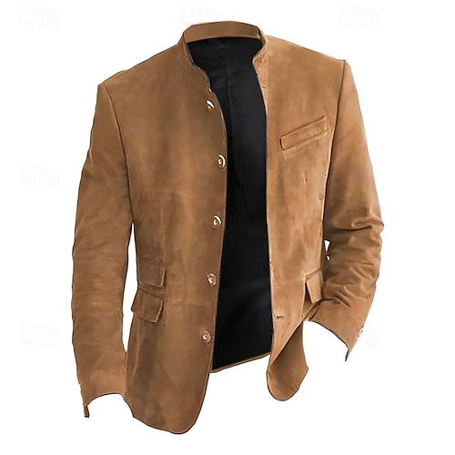 Herren Leichte Jacke Freizeitjacke Imitat-Lederjacke Ausgehen Weich Schnalle Frühling & Herbst Lässig Stehkragen Regulär Hellkaki Schwarz Marineblau Khaki Armeegrün Jacken