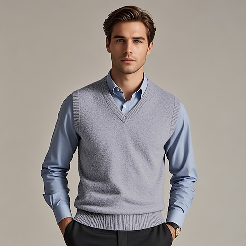 Men's Christmas Jumper Christmas Sweaters Sweater Vest Holiday sweater  Dress Sweater Ribbed Knit Regular Tops Knitted Plain V Neck Fashion Casual  Vacation Daily Wear Clothing Apparel Fall & Winter 2026