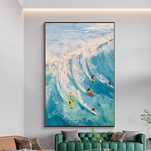  dipinto a olio fatto a mano blu oceano surf pittura a olio dipinto a mano dipinto contemporaneo indaco su tela grande arte oceano mare pittura pesce nelle profondità arredamento per la casa pittura