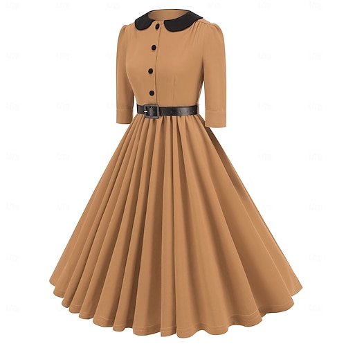 long sleeve 50s dress 50s Party Dress in Mocha Silk main image 0
