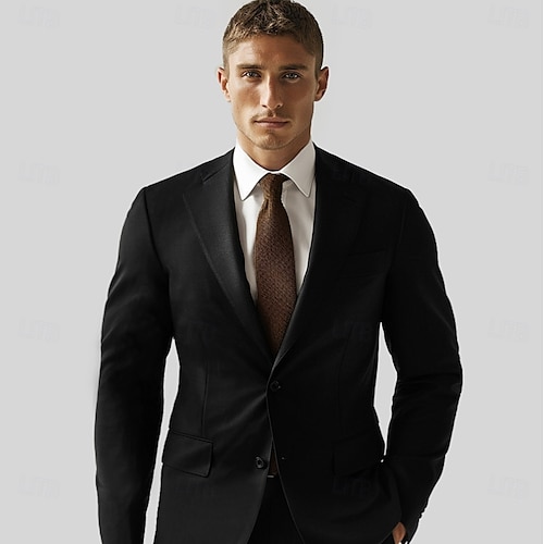 Per uomo Giacca blazer Scuola Formale Matrimonio Elegante Caldo Autunno Inverno Lana Tinta unica Monopetto Un Bottone Giacca Nero