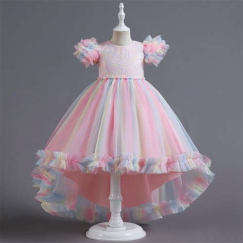 Kids Girls' Cosplay Dress Party Dress Solid Color Rainbow Short Sleeve  Performance Christmas Mesh Backless Patchwork Beautiful Sweet Polyester  Maxi Party Dress Swing Dress Tulle Dress Winter 4-12 2026 - $43.99
