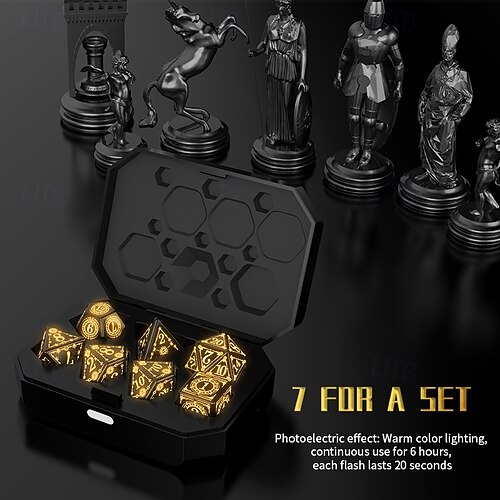 IYInJuan 7 Dés LED Rechargeables DND – Glow Dice Donjons & Dragons, Boîte Charge, Effet Lumineux 7 Couleurs