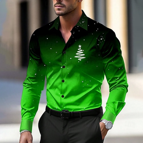 mens christmas green dress shirt Men's Tree Shirt Button Up Shirt Long Sleeve Casual Party Evening Wear Daily Fall Winter Spring & Summer Shirt Collar Button Up 3D Print Light Blue Violet Red Blue short sleeve mens christmas shirt