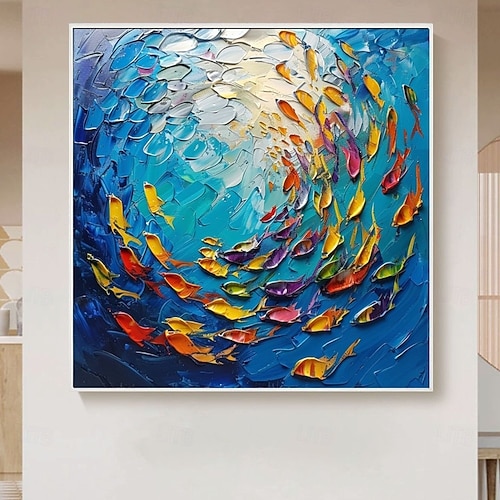 2026年 金魚の油絵 100% ハンドメイド 大きな鯉の絵 手描きの壁アート