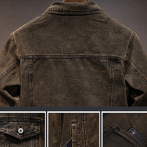  Per uomo Giacca Leggera Giacca di Jeans Giacca da Lavoro Formale Casa Tasca Inverno Primavera & Autunno Tinta unica Retrò Vintage Colletto a Camicia Regolare Nero Blu Giacca