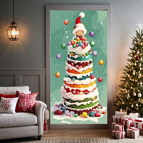  bannière de noël décorations de porte de Noël, couvertures de porte, tapis de porte avec feu d'artifice, , décoration, toile de fond, bannière de porte pour porte d'entrée, décoration de fête de fin