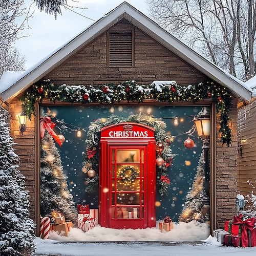  Christmas Door Decorations Outdoor Garage Door Cover Xmas Banner Christmas Scene Farmhouse Large Christmas Backdrop for Holiday Outdoor Garage Door Home Wall Decorations