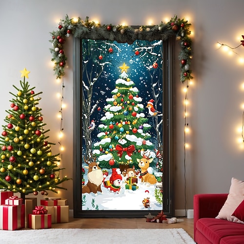  bannière de noël décorations de porte de Noël, couvertures de porte, tapisserie de porte de grand-mère décoration de toile de fond intérieure/extérieure pour porte d'entrée, ferme