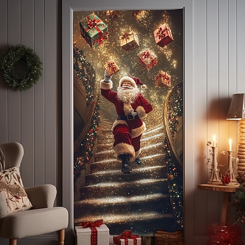  bannière de noël décorations de porte de Noël, couvertures de porte, tapisserie de porte de Noël, , décoration, toile de fond, bannière de porte intérieure/extérieure pour porte d'entrée, ferme